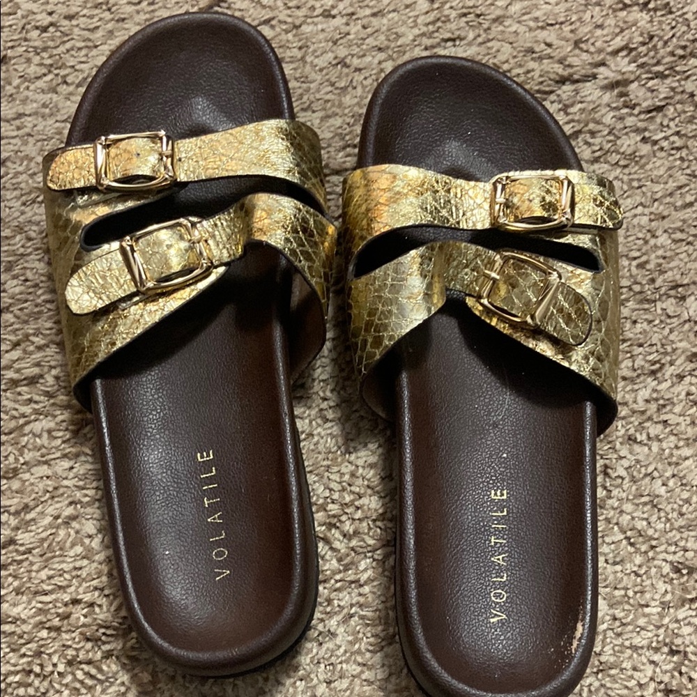 Volatile Metallic Gold Slide Sandals